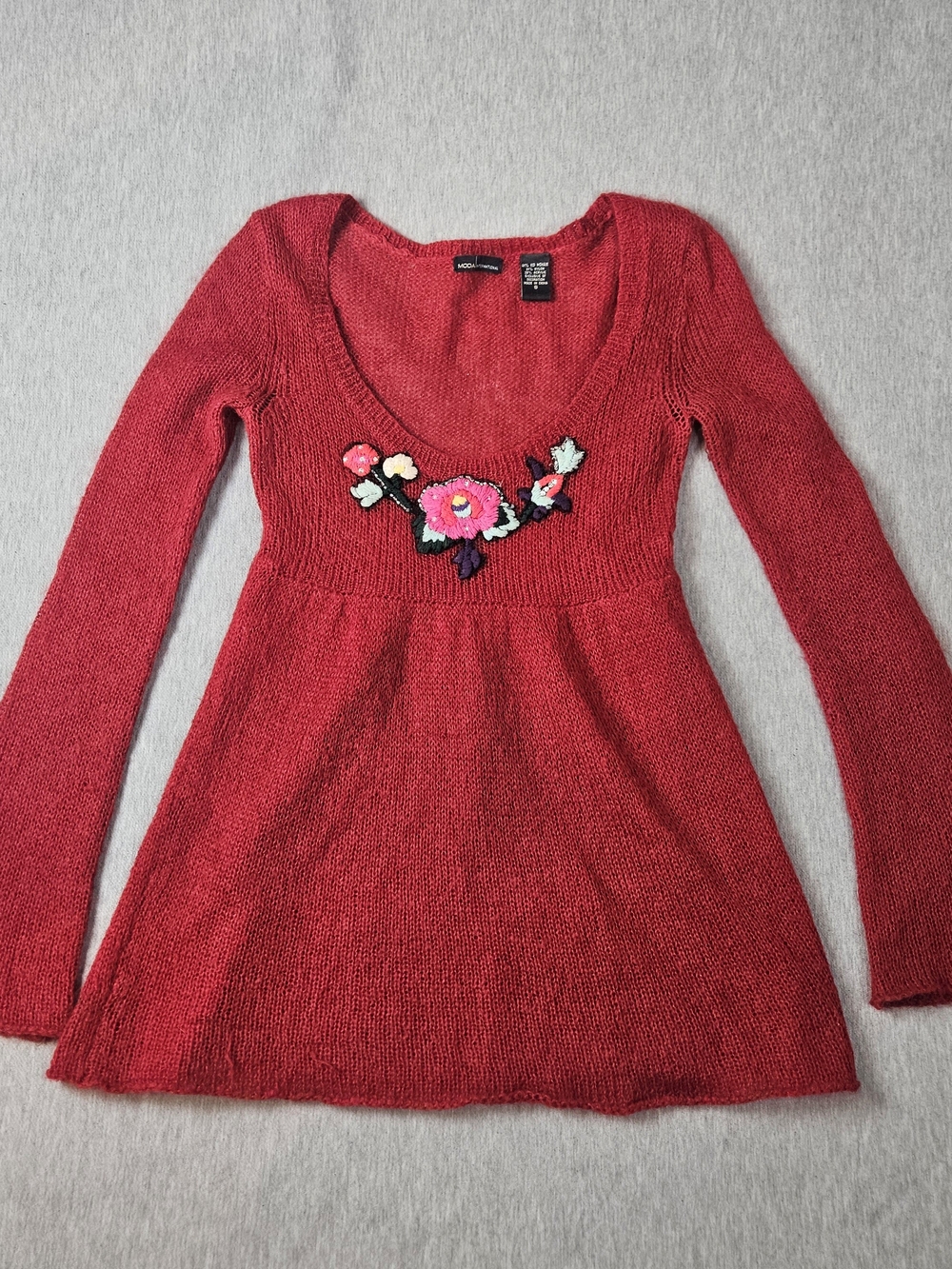 Vintage Moda International Kid Mohair Beaded Floral Babydoll Sweater S